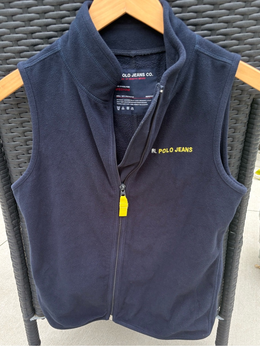 Vintage Women’s Ralph Lauren Polo Jeans Co Navy Fleece Vest with Yellow. Size M